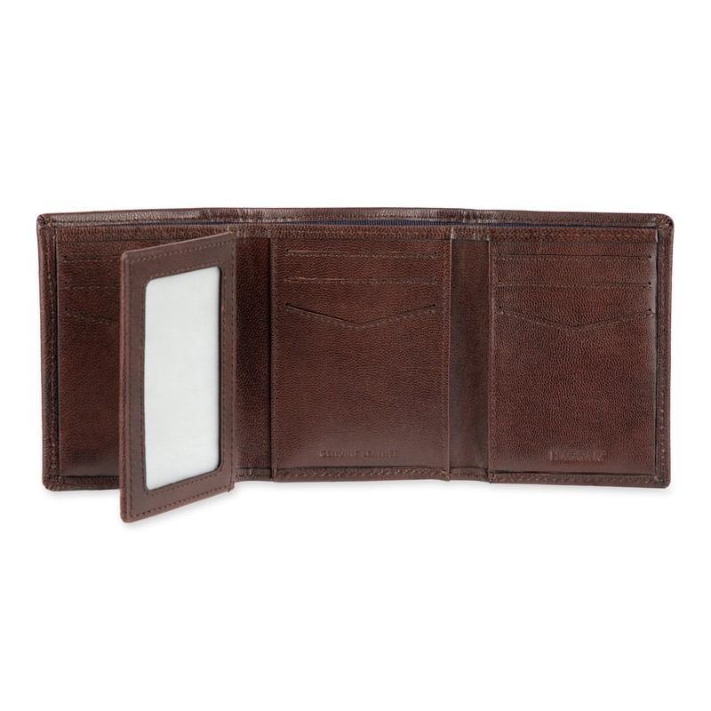 Haggar Men's Leather RFID Trifold Wallet, Brown Extra Capacity, One