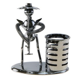 Metal Iron Art Music Man Instrument Performer with Hat Musician Figure Pen Container Holder Pencil Cup for Home Office Desk Decoration Creative Gift (A20024 Key Press Trombone)