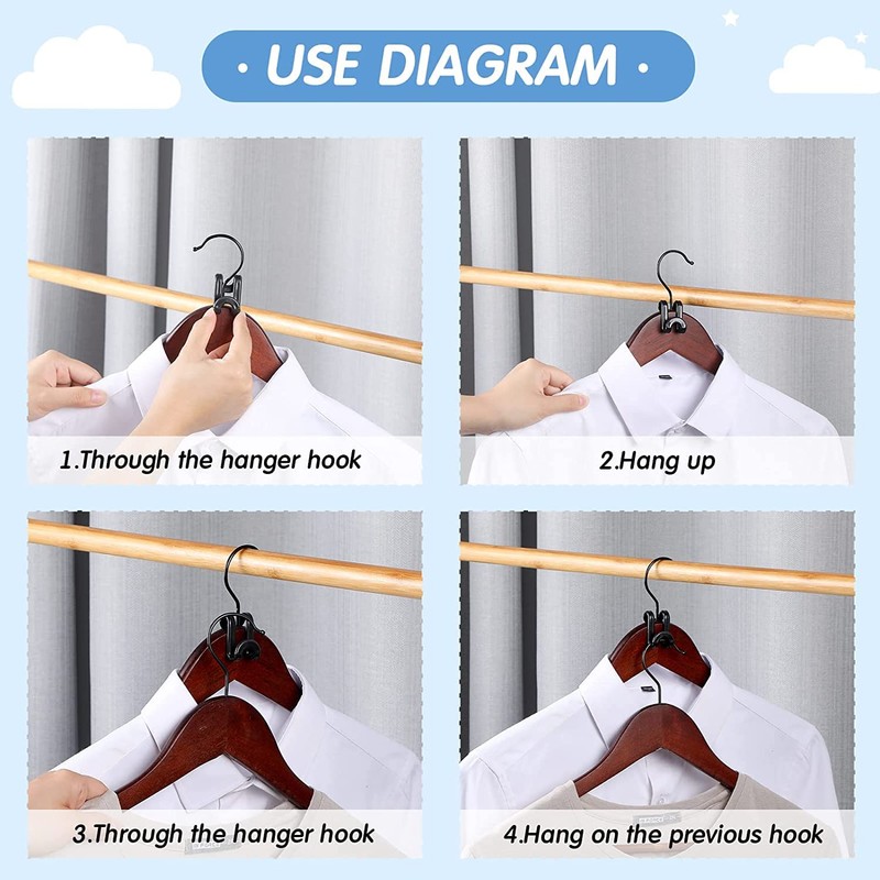 50 Pcs Mini Clothes Hanger Connector Hooks Black Heavy Duty