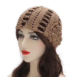 ZLYC Women's Crochet Cotton Beanie Hat, Khaki Flower