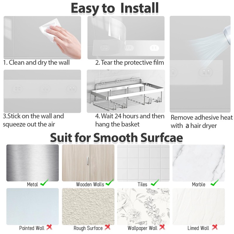Liuoud 5 Pack Shower Caddy Organizer Rack Shelf for Inside