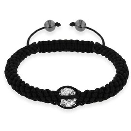 Black Shamballa Black Cord White Crystal with Haematite Bead Bracelet of 18cm/7"