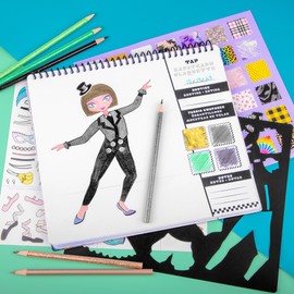 Fashion Angels I Just Wanna Dance Fashion Sketch Set, Create Dance-Themed Outfits with 35 Sketch Pages, 100+ Stickers & Stencils, Fun Craft Kit for Kids