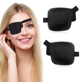 Larrel Pack of 2 3D Eye Patch, 9.7 x 7.9 cm, Adjustable Eye Mask with Velcro Fastening, Black Single Polyester Eye Patch for Adults and Children (Left + Right)