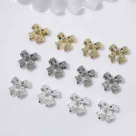 AZPEPSI 30pcs 3D Metal Bow Nail Charms for Acrylic Nails Alloy Nail Bows Gold Silver Gray Bow knot Nail Art Charms Cute Bow Charms Kawaii Bow tie Nail Accessories Nail Jewels for Women Girls Manicure