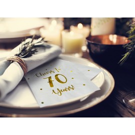 Cheers to 70 Years Cocktail Napkins | Happy 70th Birthday Decorations for Men and Women and Wedding Anniversary Party Decorations | 50-Pack 3-Ply Napkins | 5 x 5 inch folded (White)