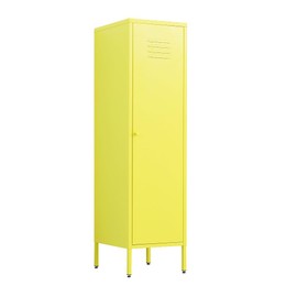 LINGZOE Single Door Metal Locker Storage Cabinet with 2 Adjustable Shelves, Metal Kids Storage Cabinet for Shool Living Room Bedroom (Yellow)