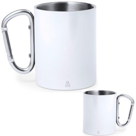 noTrash2003 Set of 2 Double-Walled Stainless Steel Thermal Mugs 300 ml Recycled Stainless Steel with Carabiner Hook Attachment to Backpack Camping Hiking Outdoor (White)