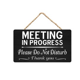 RIFOSA Meeting in Progress Sign Do not Disturb Sign Wood Sign for Front Door Door Hanger Office Sign Business Sign 15x30cm/6x12 inch