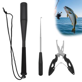 3 Sets Fishing Fish Killer 24.5 cm Aluminium Fish Blackjack Fish Narcotic with Fishing Pliers Fishing Hook Remover Fish Nesthesia Fishing Accessories for Beginners Outdoor Carp Trout Fishing (Black)