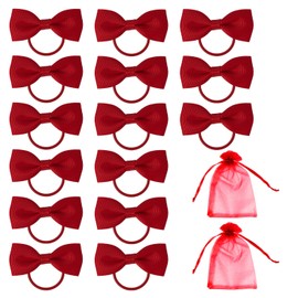 Pack of 15 Red Bow Hair Bobbles with 2 Pieces Gauze Bags, Red Bow Hair Accessories, Red Hair Bands for Girls