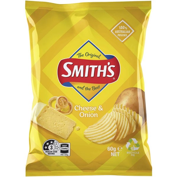 Smiths Bulk Smiths Crinkle Cut Cheese & Onion 60g ($2.70 each x 12 units)