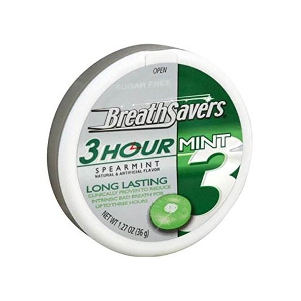 BREATH SAVERS Spearmint Flavored Sugar Free 3 Hour Breath Mints, Neutrazin, 1.27 oz Tin