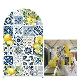 Aerdce Mediterranean Lemon Arch Backdrop Cover Double-Sided Patchwork Tile Positano Morocco Bridal Shower Arched Party Birthday Background