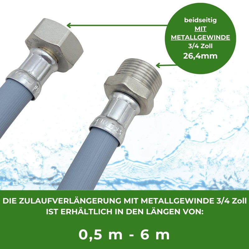 LICHTBLAU Extension Inlet Hose I 2 m I with Metal