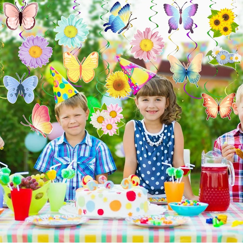 36 Pcs Flowers Butterfly Hanging Swirl Decorations，Spring Summer Sun Flowers