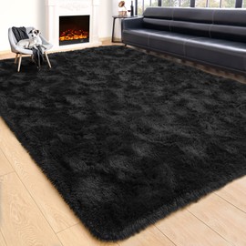 Rostyle Fluffy Black 6x9 Area Rugs for Living Room,Large Living Room Carpet,Big Shaggy Rugs for Bedroom,Thick Fuzzy Dorm Rug,Soft Indoor Floor Rug for Kids Room Decor Aesthetic