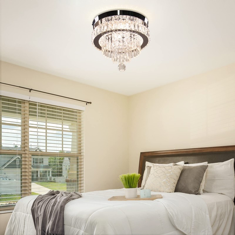 Dimmable Crystal Chandeliers 11.8" LED Flush Mount Modern Ceiling Light