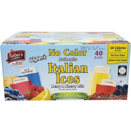 Wyler's Italian Ice NO COLORING Berry And Cherry Mix, Freezer Ices Pop, 40 Ct