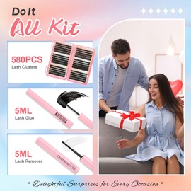 Glowing Win Individual Eyelashes 580pcs Cluster Lashes Kit with Lash Glue&Remover 60D 80D 100D D Curl Strip Eye Lashes Book Natural False Eyelashes Individual Kit Mix 10-16mm