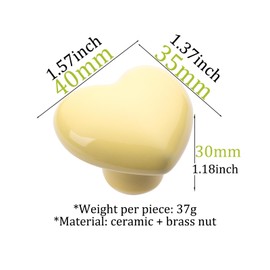 NAKUPENDA 6Pcs Ceramic Cabinet Knobs Heart Shaped Furniture Knobs Ceramic Kitchen Cabinet Dresser Pulls Handles for Furniture Cupboard Closet Children's Room Armoires (Yellow)