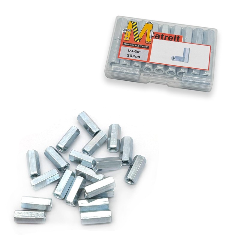 Matrelt 20Pcs 1/4"-20 Hex Coupling Nut, Threaded Rods Coupling Nuts