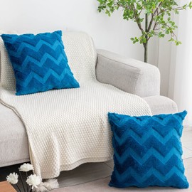 Yamonic Wolle Kissenbezüge Weich Dekokissen Welle Polyster Sofakissen Couchkissen, Kissenbezug mit Verstecktem Reißverschluss, 2er Set Zierkissenbezug für Wohnzimmer Schlafzimmer, 40x40cm, Dunkelblau