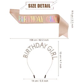 WADY Rhinestone Birthday Tiara and Sash for Women Beautiful Shinny Birthday Girl Headband Headpiece with Pin (gold)