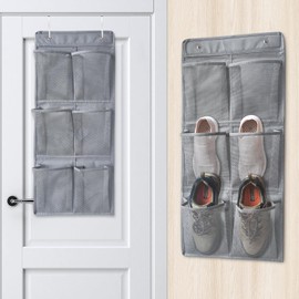 Domemit Shoe Organiser, Camping Shoe Holder, Motorhome, No Drilling, Hanging Organiser for Cupboard, 6 Large Mesh Pockets, Environmentally Friendly Non-Woven Fabrics, Silver-Grey