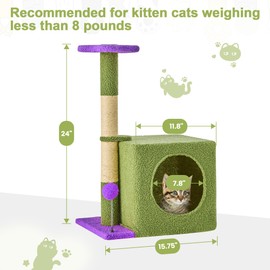 24 Inches Cat Tree for Kittens, Cat Tower with Cat Condo, Cat Scratching Post, Spring Ball, Flower Shaped Cute Appearance, Durable Material Cat Furniture (Purple, 24 inches)