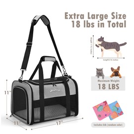Chuzhong Cat Dog Carrier for Small Medium Cats Puppies up to 18 Lbs（Grey）,Soft Sided Cat Bag Airline Approved,Collapsible Pet Travel Carrier, Portable Kennel with Soft,Washable,Waterproof Pad