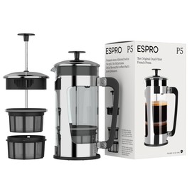 ESPRO - P5 French Press Coffee Maker – Patented Double Microfilter for Sludge and Grit Free Coffee, Black, 32 oz