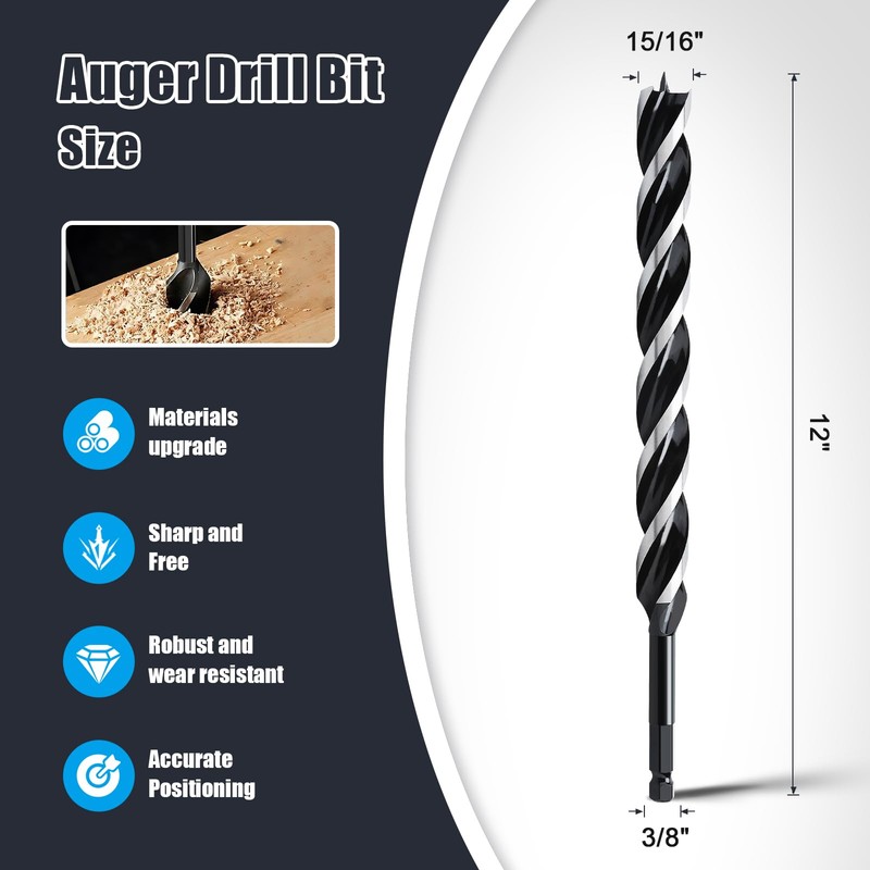 WOBLLMX 15/16'' x 12'' Auger Drill Bit for Wood, Hex