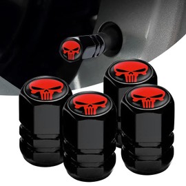 gunhunt 4 PCS Skull Valve Stem Caps, Universal Dust Proof Metal Valve Stem Covers Air Caps Cover for Cars, SUVs (Red)