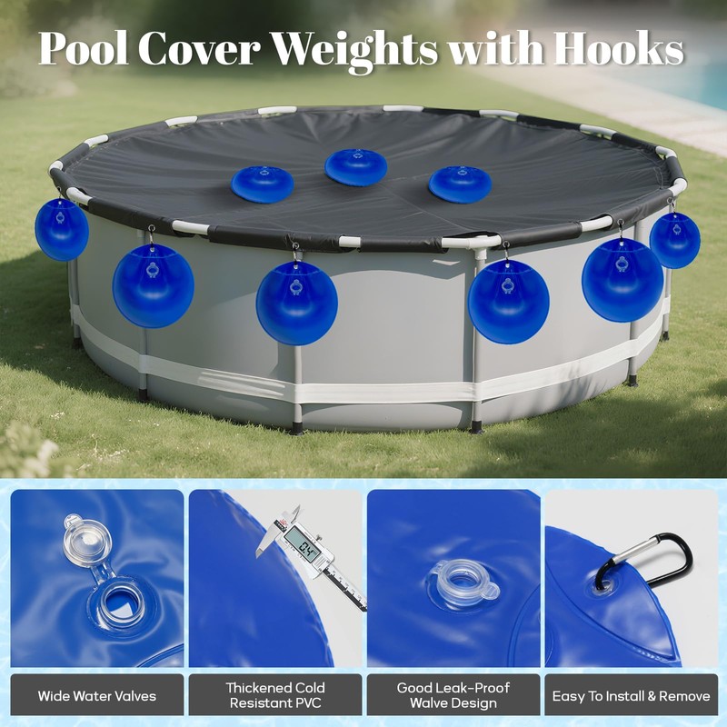 20 Pack Pool Cover Weights with Hooks, Leakproof PVC Pool