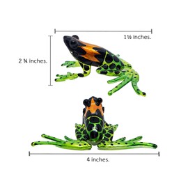WitnyStore Tiny 4" Green Black Frog Long Feet Figurine - Miniature Hand Blown Painted Glass Poison Dart Frogs Toad Amphibian Animal Colorful Small Crystal Decorative Collectible Figures Décor Gifts