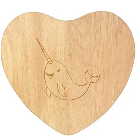 'Cute Swimming Narwhal' Wooden Heart Shaped Chopping/Cutting Board (WB00084384)