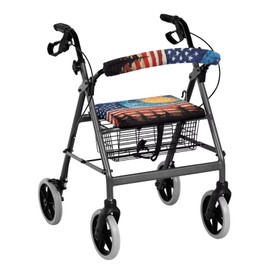 LedBack Walker Seat Cover American Flag Oil Painting Walkers Accessories for Seniors with Seat Covers Universal Rollator Walker Seat and Backrest Covers Rollator Seat Cover