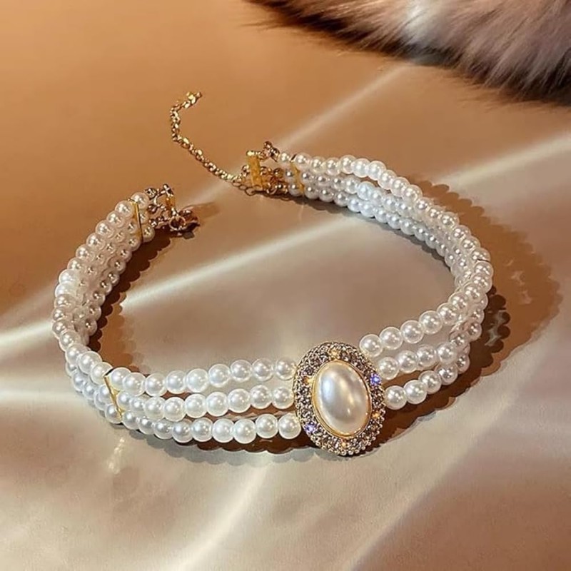 Aleasha Wedding Pearl Necklace and Earring Set, White, 3-Layer Imitation