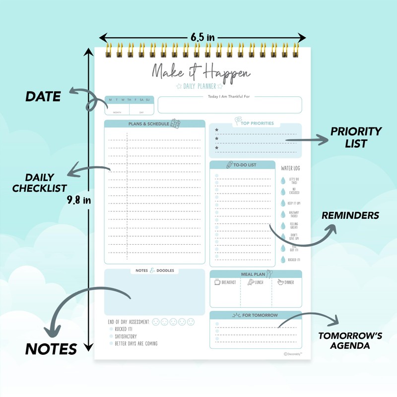Decorably 52 Sheets Blue Undated Make It Happen Notepad -