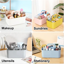 Multiuse Caddy Organizer with Handle - Stackable Plastic Tote Bin - Art Craft Supplies, Office, Desk, Stationery Pen Holder, Kitchen, Utensil, Makeup, Bathroom, Shower, Cleaning, Dorm Organizer -White
