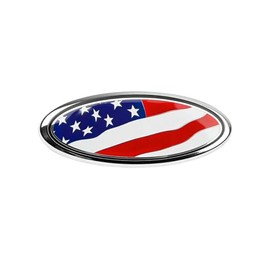 Car Front Grille American Flag Emblem, 7 Inch USA Flag Oval Vehicle Central Mesh Nameplate Badge Sticker, Patriotic Overlay Auto Rear Tailgate Emblem 