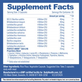 BodyHealth Probiotic Enhanced with PerfectAmino for Women and Men, Spore Based with Bifidobacterium, Lactobacillus Salivarius, Lactobacillus Acidophilus - 60 Capsules