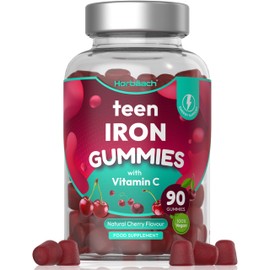 Horb?ach Iron Gummies for Teens | 90 Count | with Vitamin C | Cherry Flavour | Vegetarian and Vegan Supplement | by Horbaach