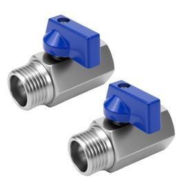 WJMY 2 x mini ball valves (1/2 inch female x 1/2 inch male thread), carbon steel shut-off valve 1/2 inch, DN15, pearl nickel anti-rust (blue, 1/2 inch (female x AG))
