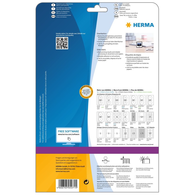 HERMA 5071 Dia Etiketten, 25 Blatt, 43,2 x 8,5 mm,