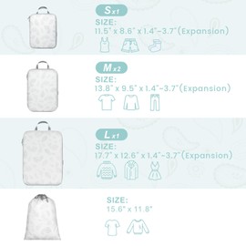 Cambond Compression Packing Cubes for Travel, 5 Pack Luggage Expandable Packing Organizers Compression Cubes for Suitcases with Laundry Bag, White Teardrop-shaped Texture