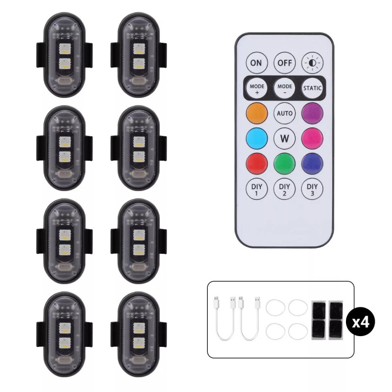 Mttzone 8PCS Wireless RGB LED Strobe Light Car Bike Motorcycle