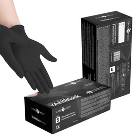 Yanimed Nitrile Disposable Gloves, Powder-Free, Latex-Free, Pack of 100, Blue, Black, Size S, M, L, XL (Black, L)
