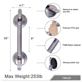 HEINSY 19inch Shower Suction Grab Bar, Portable Shower Handle Bar Suction Grip Bar Bathtub Handle with Strong Hold Suction Cup Fitting and Rapid Release for Bathroom(Max Capacity 300lb